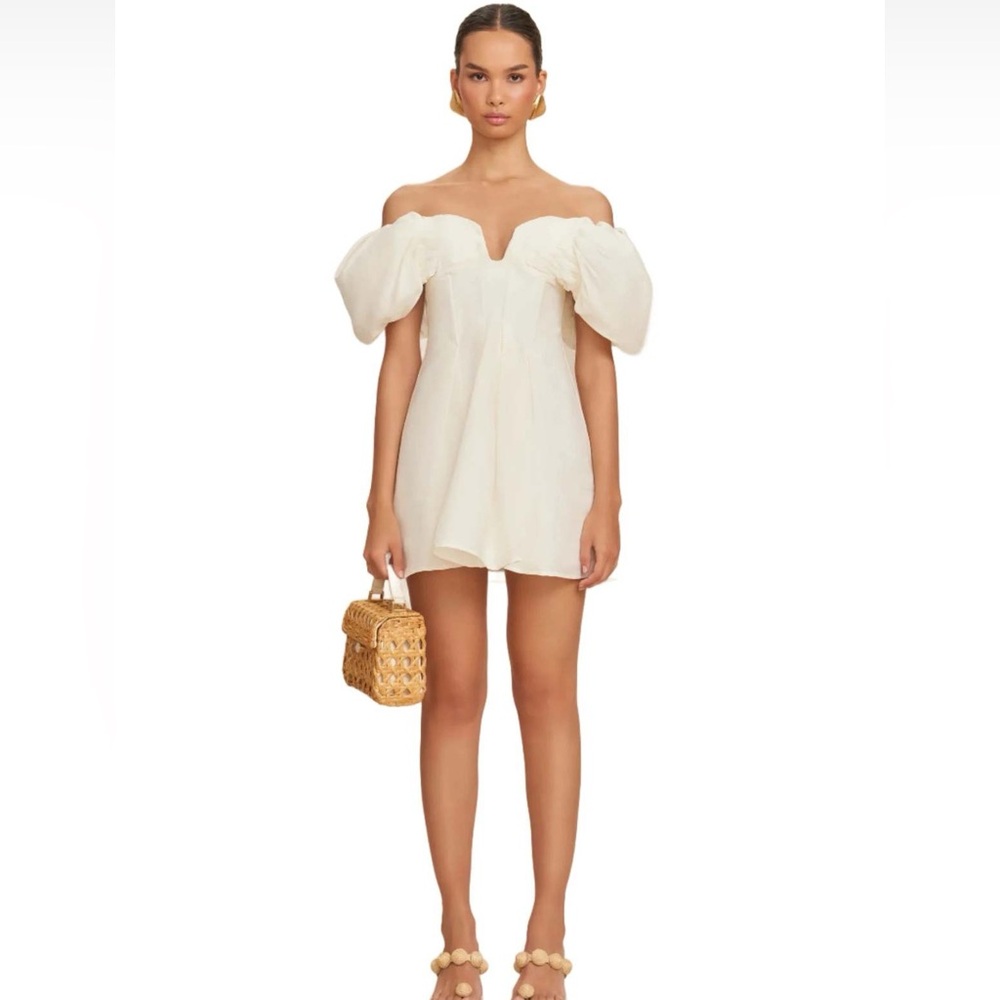 Cult Gaia Off-Shoulder Cream Mini Dress